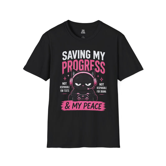 Saving My Progress And My Peace Womens Shirt, Cute Gamer Cat Tee, Introvert Gaming Shirt, Cozy Gaming Gift for Women
