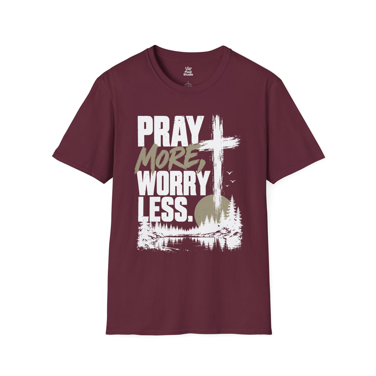 Pray More Worry Less Christian Shirt, Faith Based T-Shirt, Prayer Shirt, Cross Graphic Tee, Inspirational Christian Unisex Gift