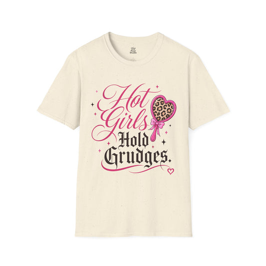 Hot Girls Hold Grudges Womens Shirt, Funny Petty Girl Tee, Sassy Graphic Shirt For Women, Trendy Pink Leopard Print Tee