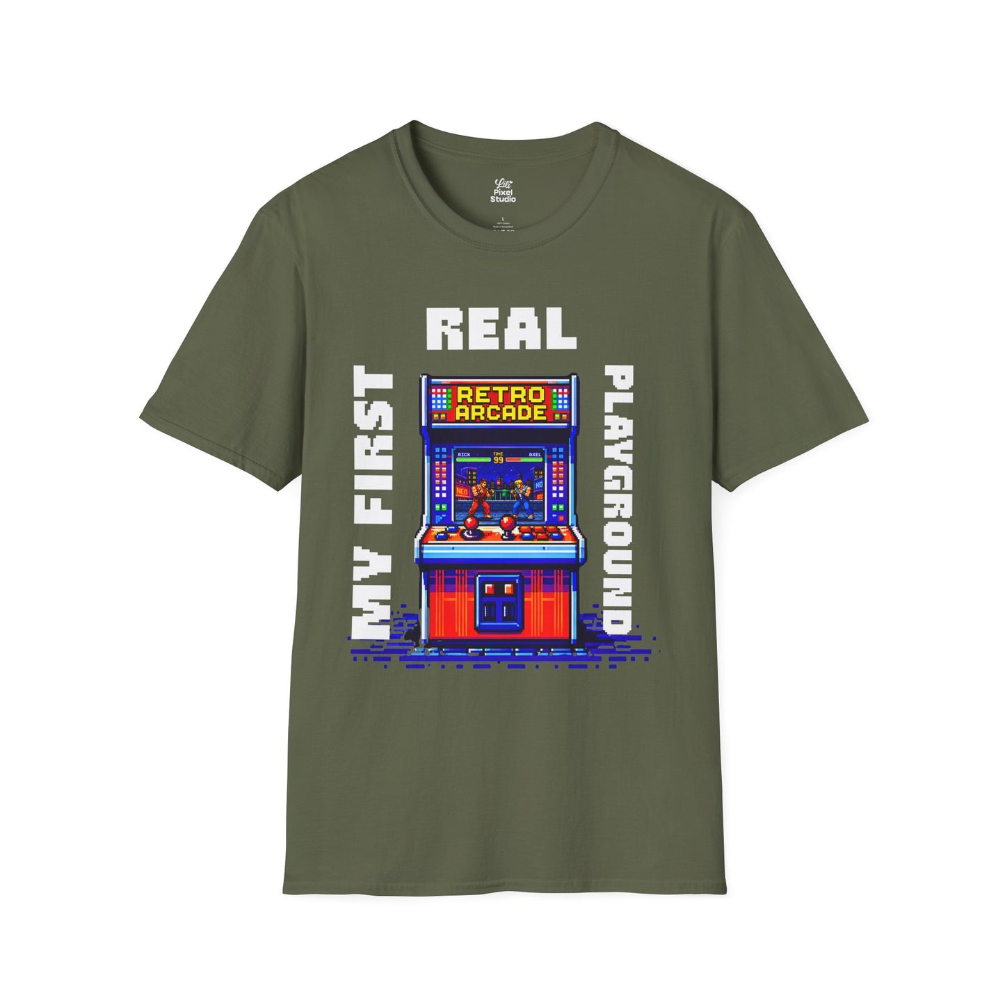 My First Real Playground Unisex Shirt, Retro Arcade Gamer Tee, Pixel Art Gaming T-Shirt, Nostalgic Arcade Gift