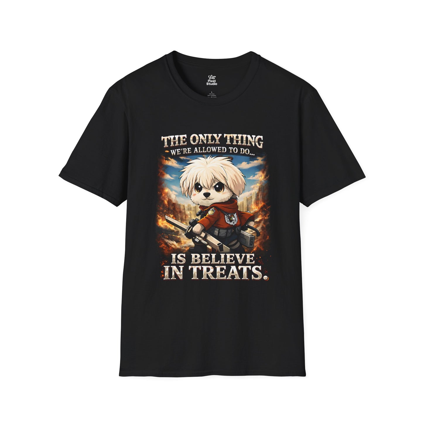 The Only Thing We Are Allowed To Do Is Believe In Treats Unisex Shirt, Funny Anime Maltese Dog Tee, Cute Manga Parody Gift for Anime Fans