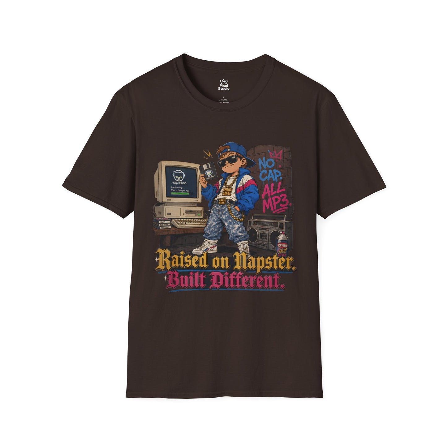 Raised On Napster Built Different Mens Shirt, Funny Y2K Internet Tee, Retro MP3 Download Humor Gift for Nostalgic Millennials