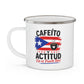 Cafecito y Actitud Enamel Mug, Puerto Rican Coffee Camping Mug, Boricua Gift, 12 oz Camp Cup, Puerto Rico Pride