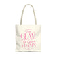 Too Glam To Give A Damn Tote Bag, Funny Pink Canvas Tote, Glam Gift Bag, Cute Everyday Shopper, Womens Tote Bag