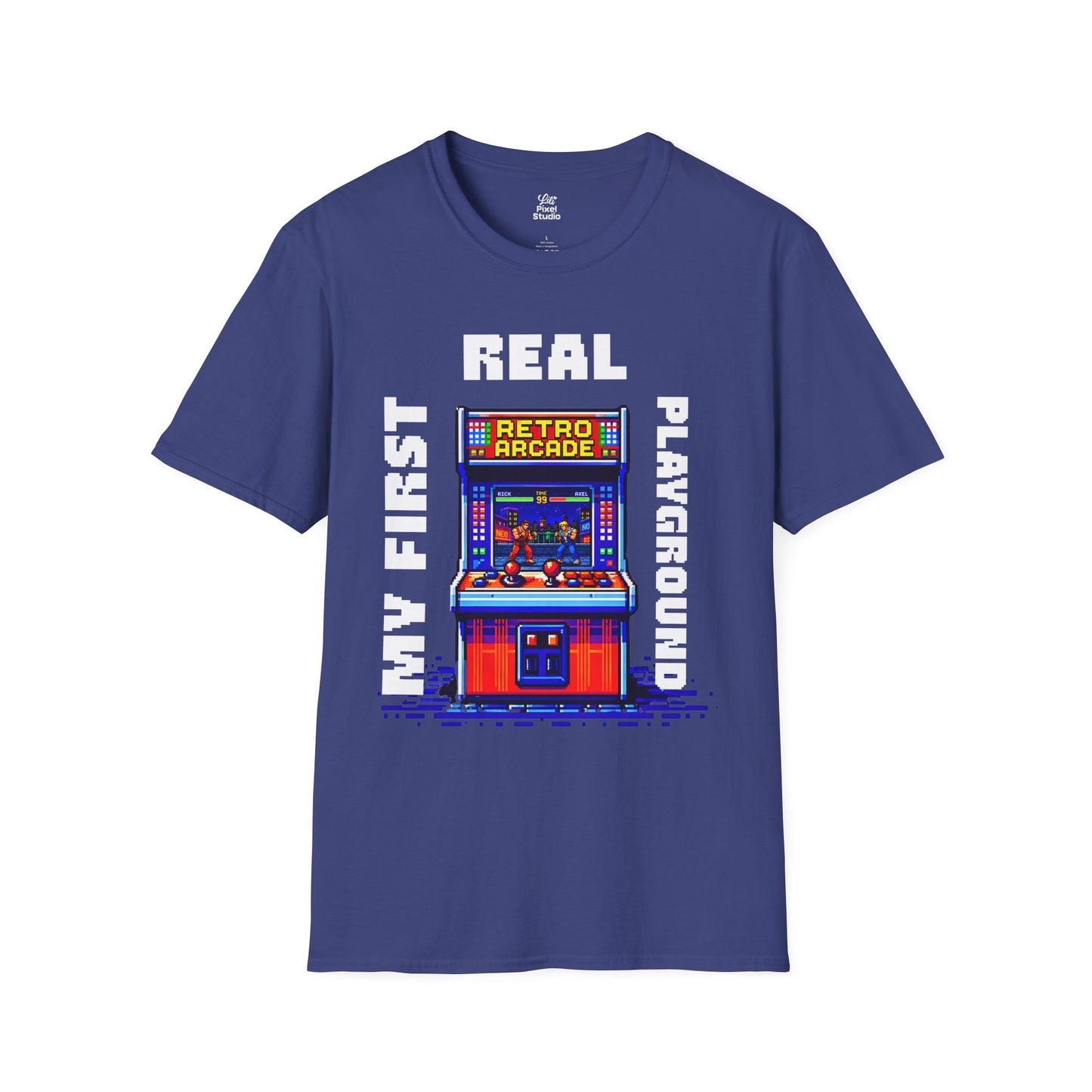 My First Real Playground Unisex Shirt, Retro Arcade Gamer Tee, Pixel Art Gaming T-Shirt, Nostalgic Arcade Gift