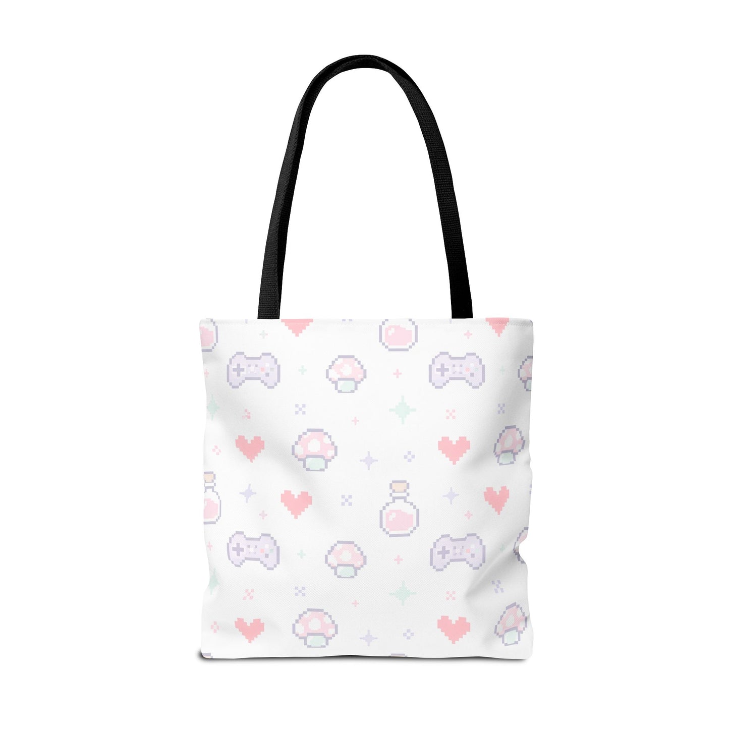 Powered by Pixels and Attitude Tote Bag, Cute Gamer Tote, Kawaii Pixel Art Bag, Pastel Gaming Shopper Bag