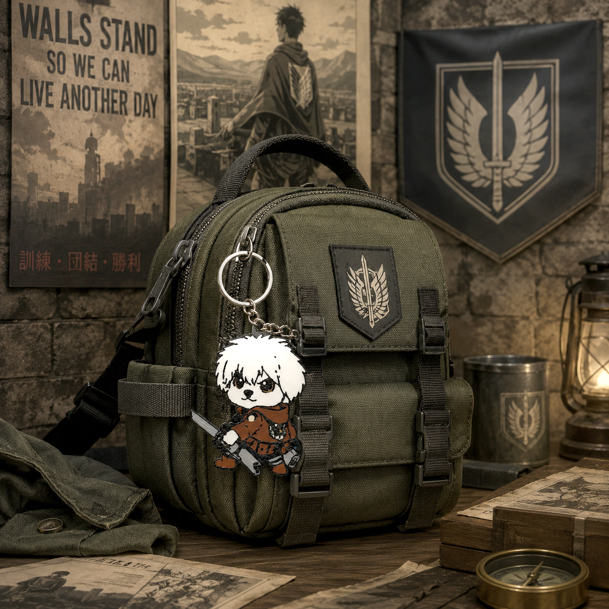 Attack On Titan Scout Inspired Dog Warrior 3D Printed Keychain, Mutts Of Manga Keychain, Anime Dog Bag Charm