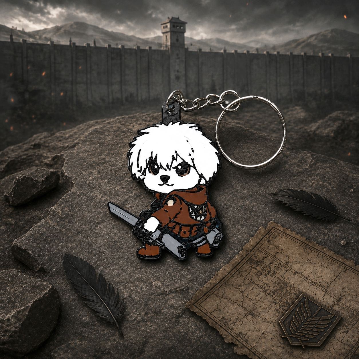 Attack On Titan Scout Inspired Dog Warrior 3D Printed Keychain, Mutts Of Manga Keychain, Anime Dog Bag Charm
