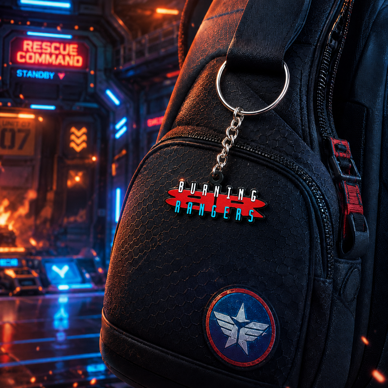 Retro Rescue Burning Rangers 3D Printed Keychain, Sci Fi Firefighter Keychain, 90s Game Inspired Bag Charm
