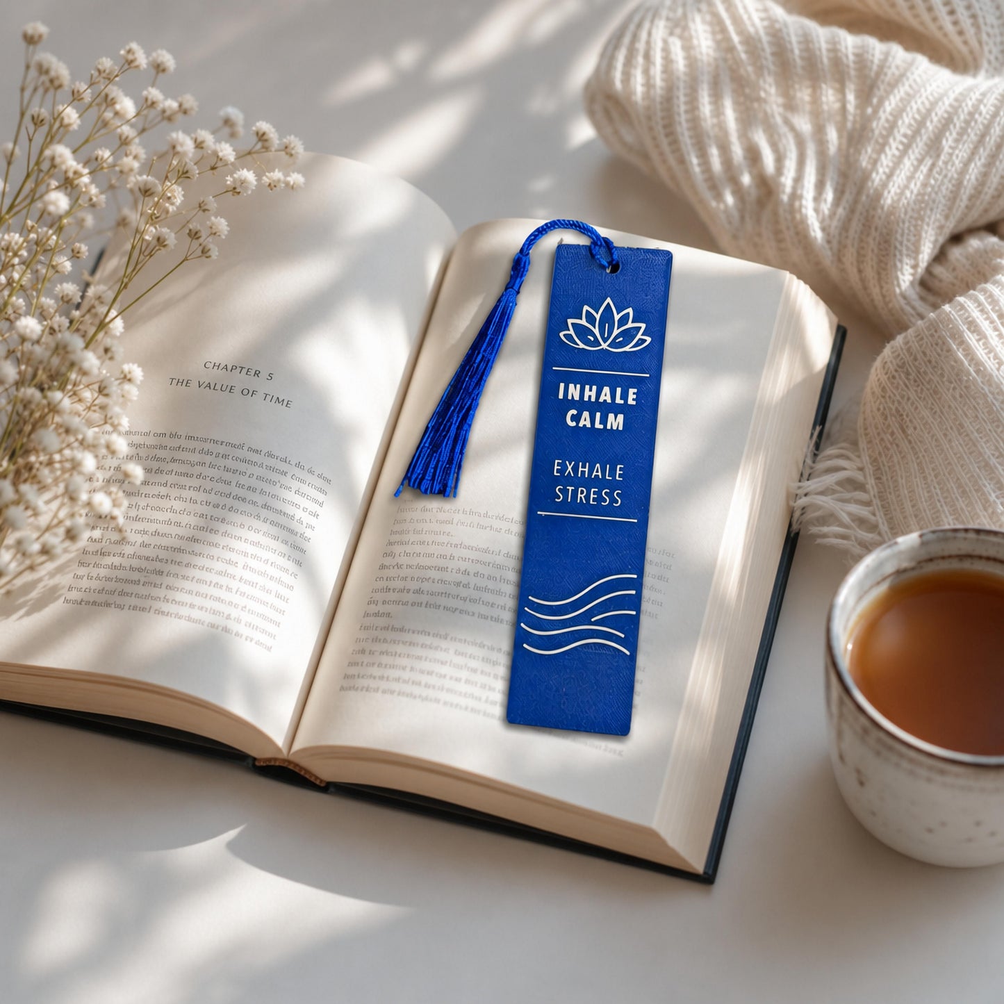 Inhale Calm Exhale Stress 3D Printed Bookmark with Tassel, Mindfulness Bookmark, Self Care Gift for Book Lovers