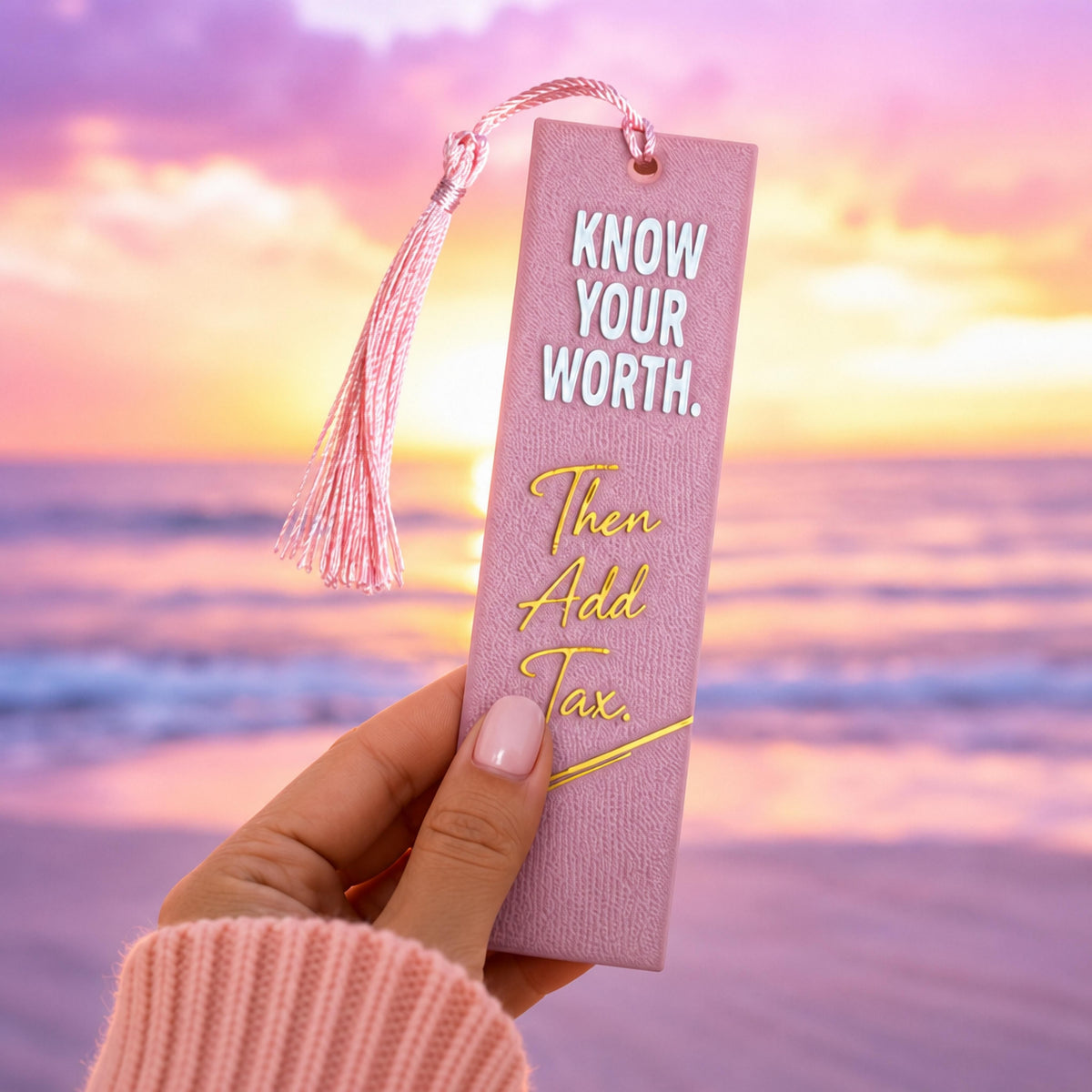 Know Your Worth Then Add Tax 3D Printed Bookmark with Tassel, Empowerment Bookmark, Confidence Gift for Book Lovers