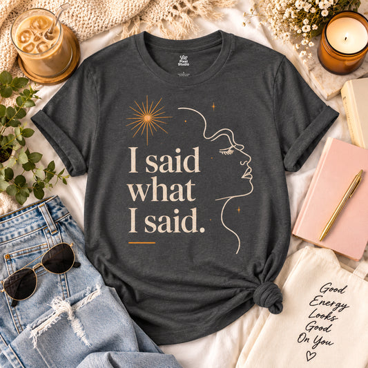 I Said What I Said Women's T-Shirt | Minimal Line Art Profile, Neutral Typography Funny Sarcastic Shirt