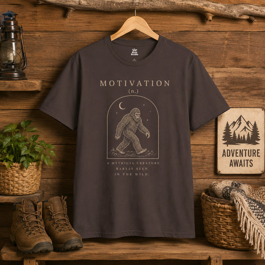 Motivation A Mythical Creature Rarely Seen In The Wild Life Defined Unisex T-Shirt | Bigfoot Sasquatch Illustration, Funny Sarcastic Tee