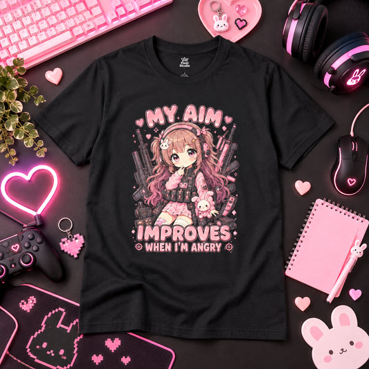 My Aim Improves When Im Angry Womens Shirt, Cute Anime Gamer Tee, FPS Gaming Shirt, Kawaii Gamer Girl Gift