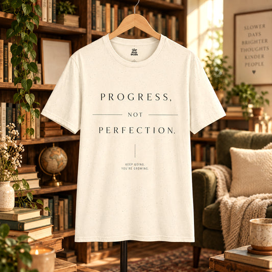 Progress Not Perfection Unisex T-Shirt | Minimalist Inspirational Typography