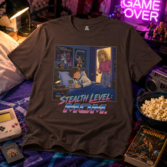 Stealth Level Mom Mens Shirt, Funny 80s 90s Childhood Trauma Tee, Retro Parenting Humor Gift for Nostalgic Millennials