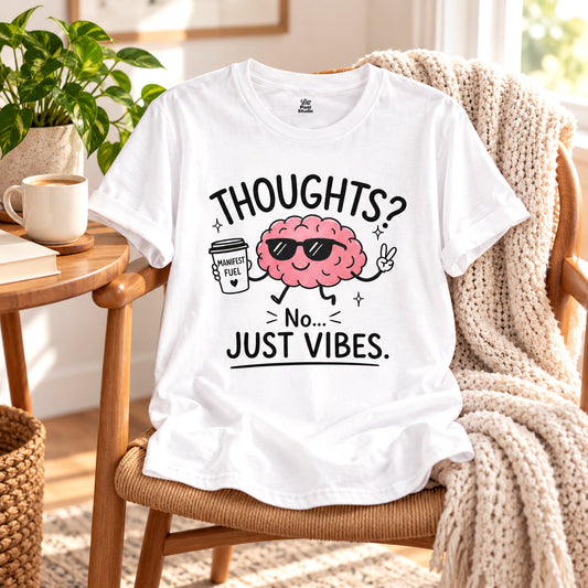 Thoughts? No. Just Vibes Caffeinated Brain Unisex Graphic T-Shirt | Funny Vibes Shirt