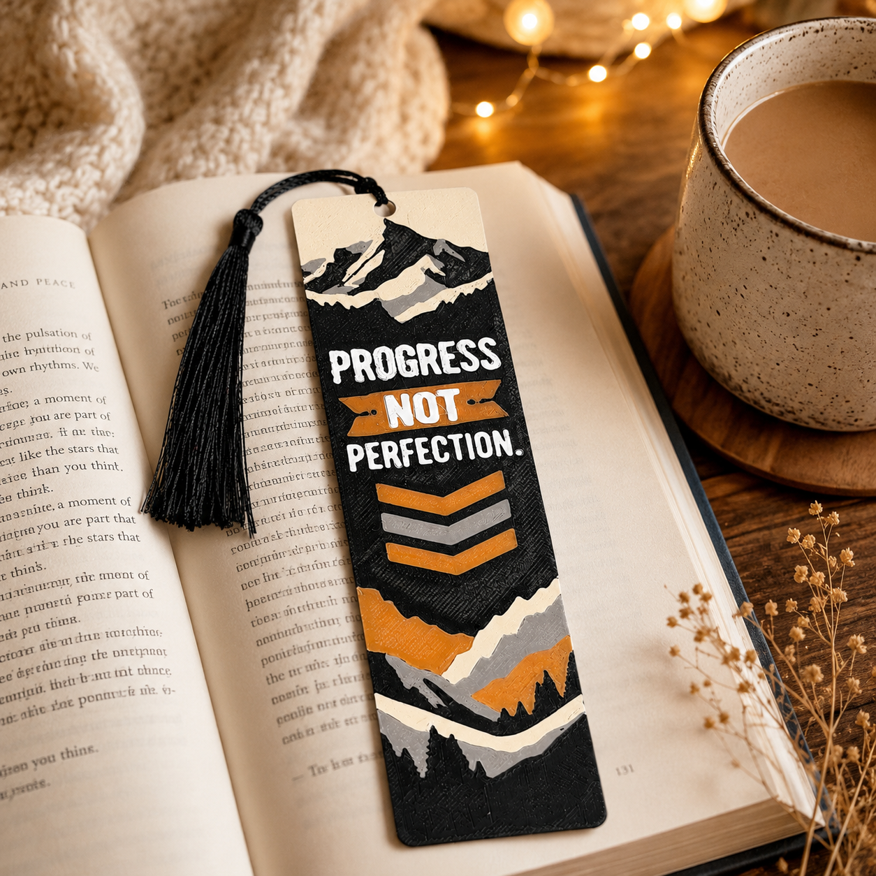 Progress Not Perfection 3D Printed Bookmark with Tassel, Motivational Bookmark, Encouragement Gift for Book Lovers