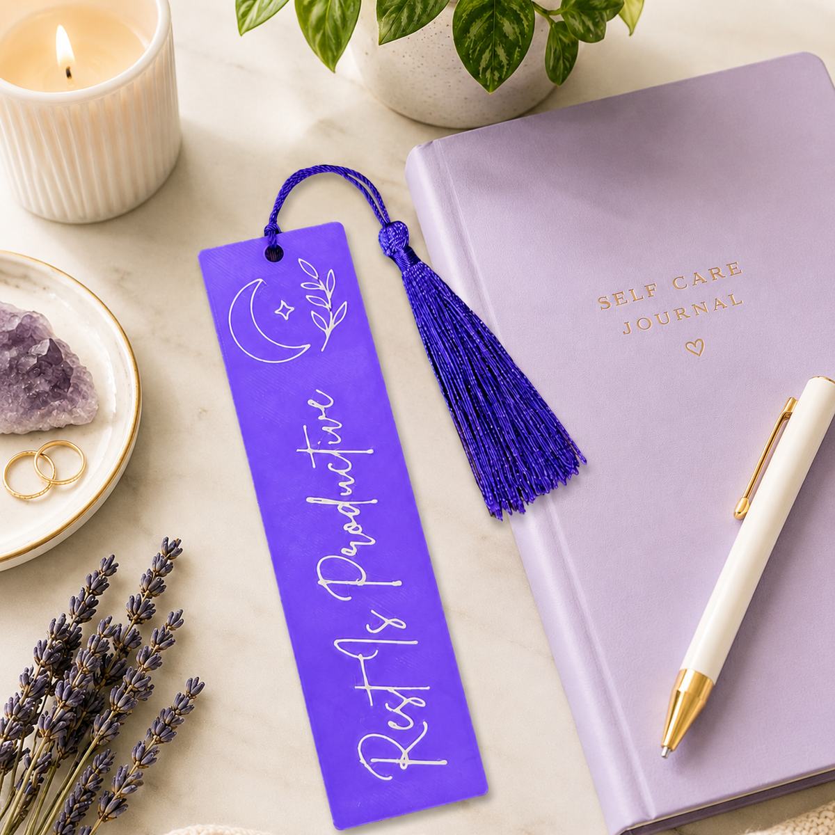 Rest Is Productive 3D Printed Bookmark with Tassel, Self Care Bookmark, Relaxation Gift for Book Lovers