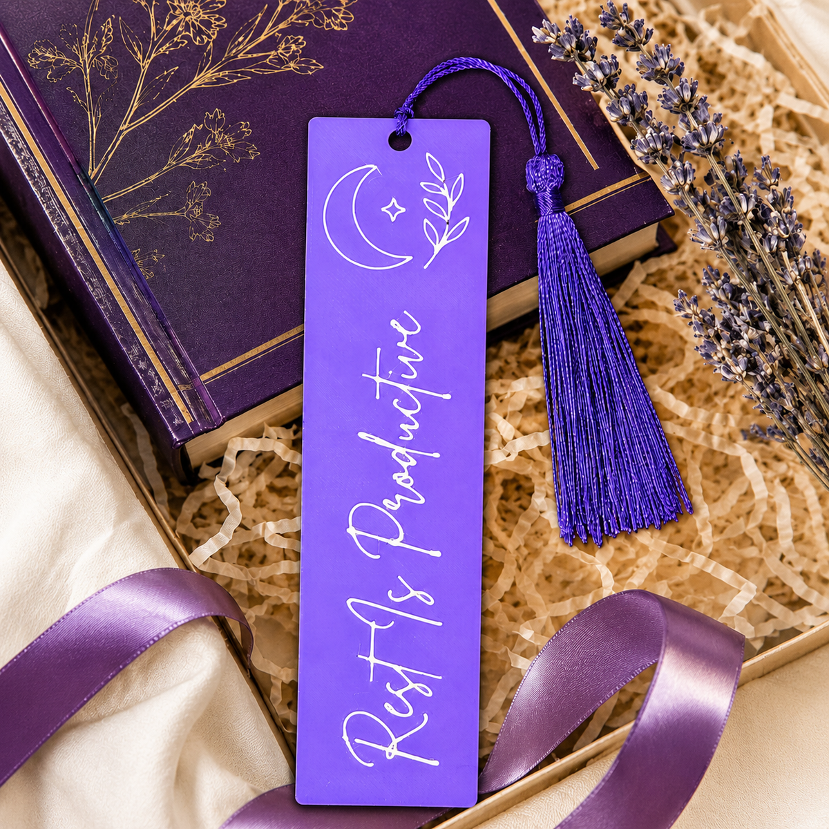Rest Is Productive 3D Printed Bookmark with Tassel, Self Care Bookmark, Relaxation Gift for Book Lovers