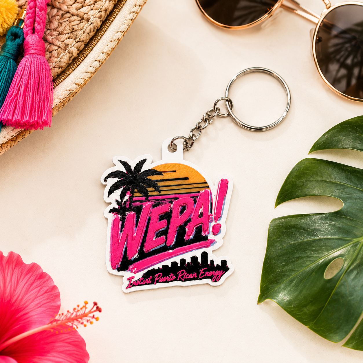 Wepa 3D Printed Keychain, Puerto Rican Inspired Keychain, Tropical Bag Charm, Latino Gift