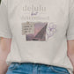 Delulu But Determined Women's Graphic T-Shirt | dreamy stairway photo, floral sketch, motivational text